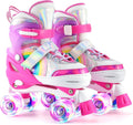 Rainbow Unicorn 4 Size Adjustable Light Up Roller Skates for Kids