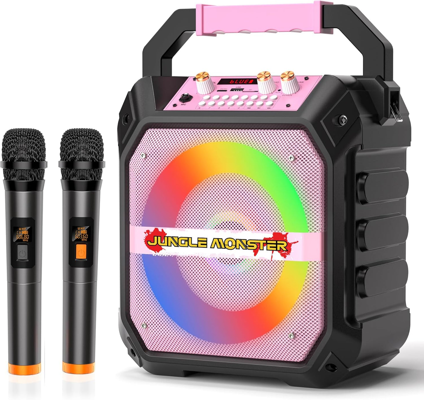Portable Karaoke Machine with 2 Wireless Microphones and Lights