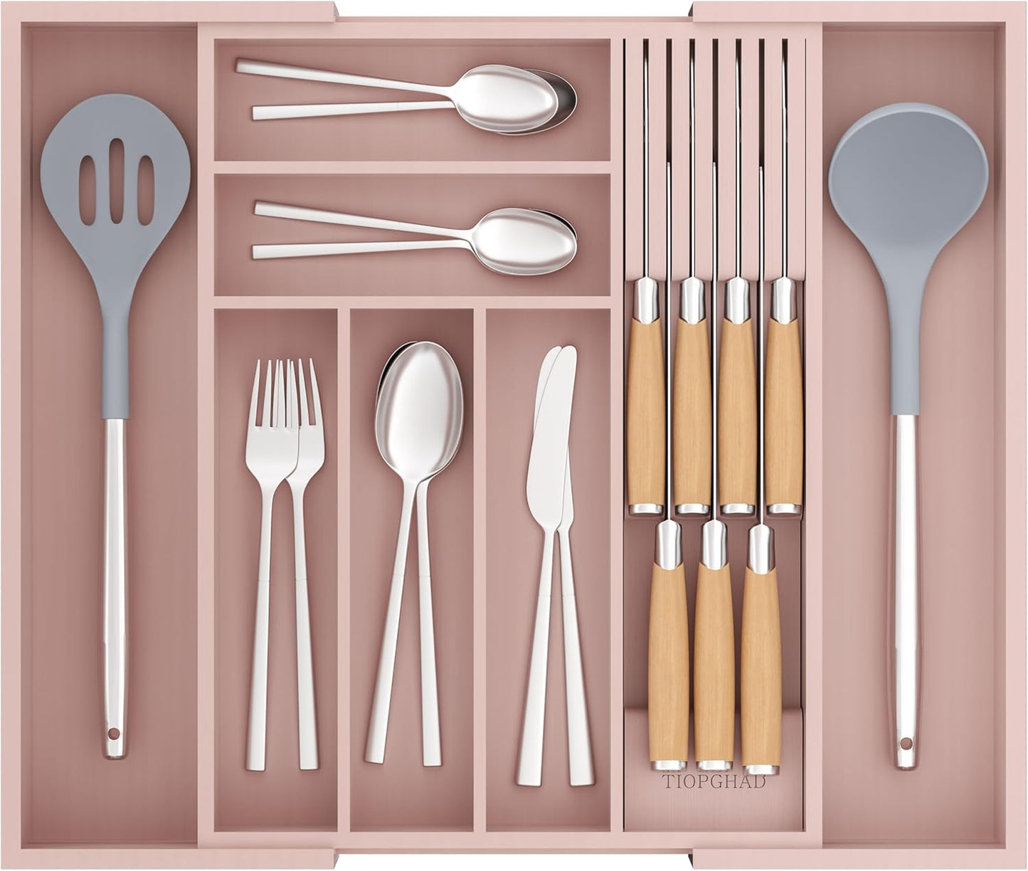 Expandable Bamboo Utensil Organizer with Detachable Knife Rack