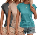 Ruched Cap Sleeve T Shirt Womens Trendy Tunic - Flattering Fit
