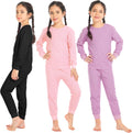 Girls Waffle Thermal Underwear 3-Set - Warm Cotton Base Layer