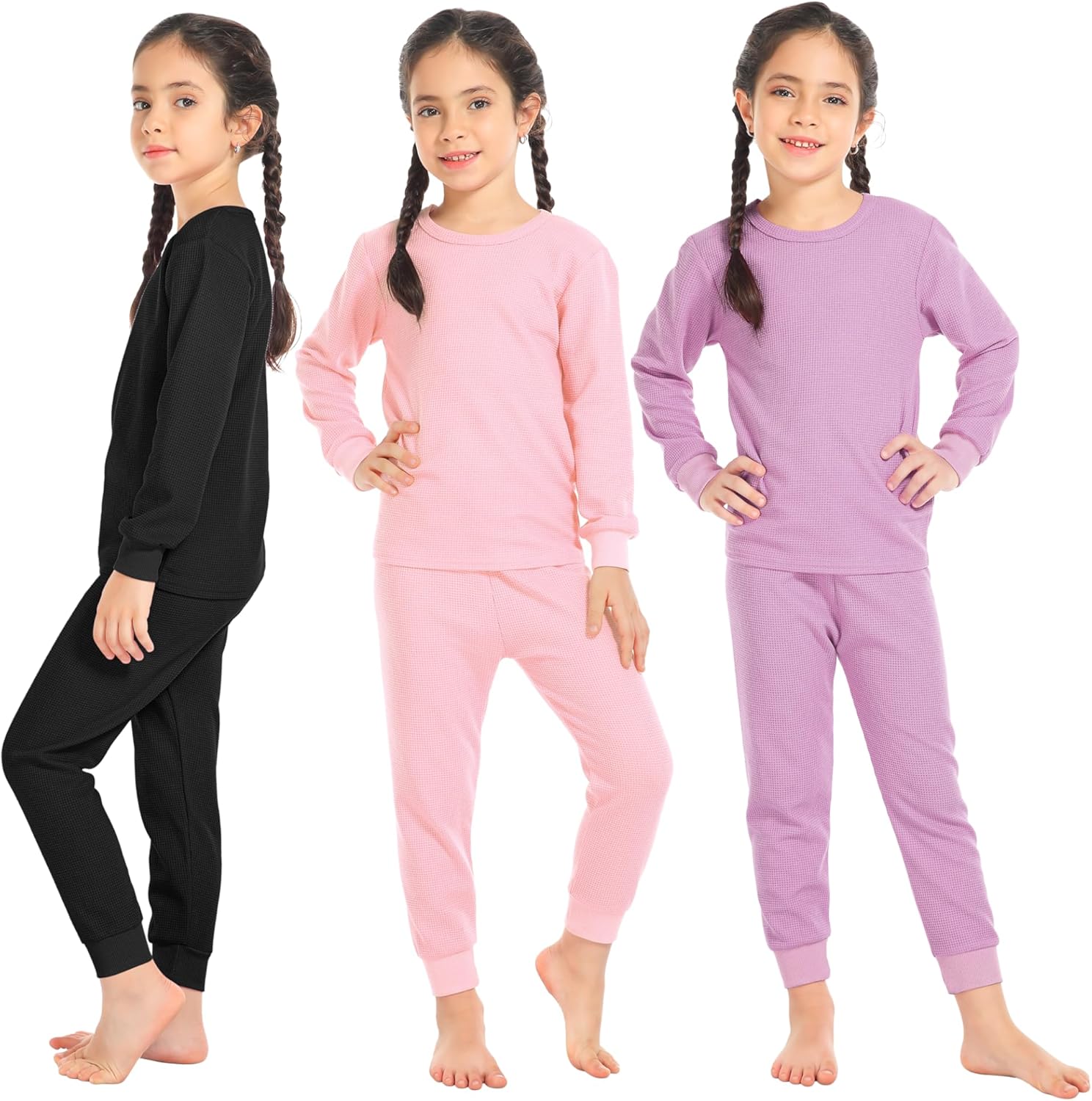Waffle Thermal Underwear Set for Girls - Warm Cotton Base Layer