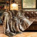 Large Brown Faux Fur Throw Blanket 60 x 80 in - Plush, Reversible