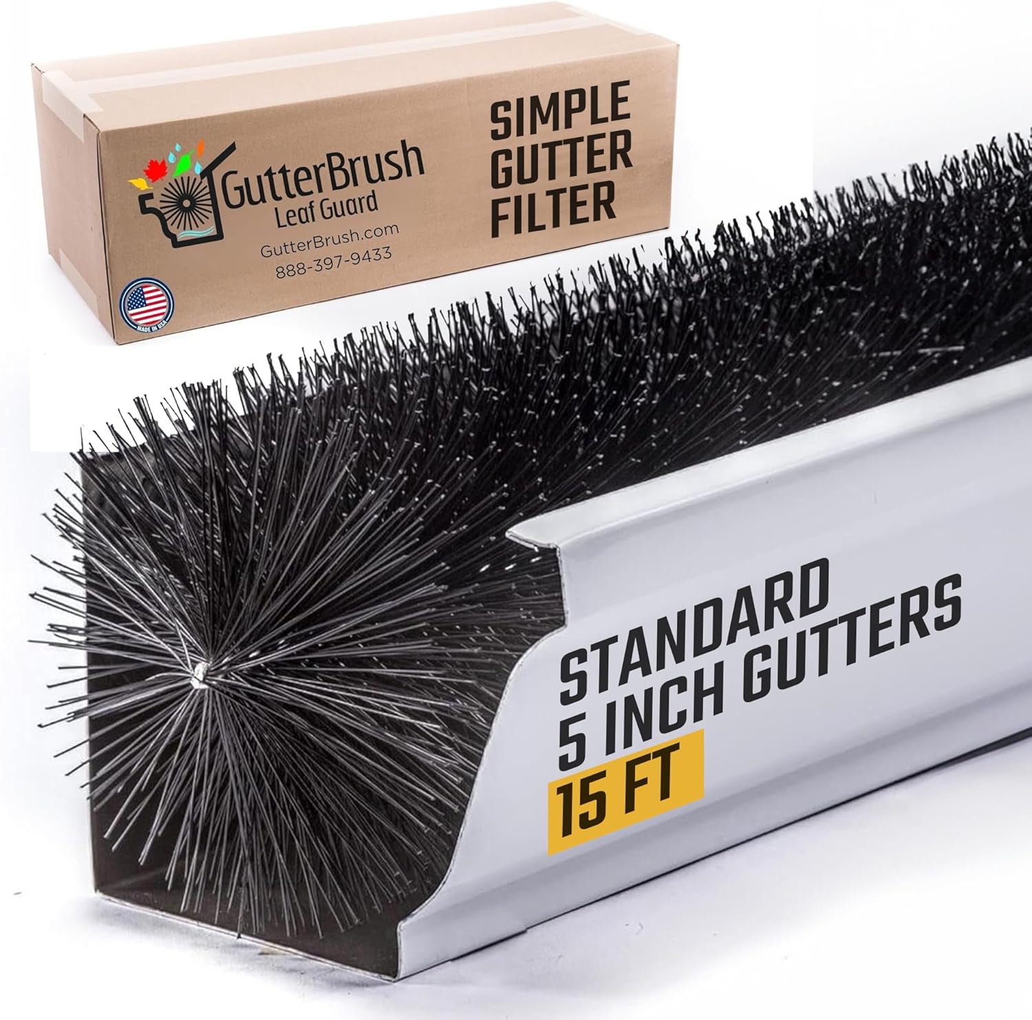 GutterBrush Gutter Guard for 5 Inch Gutters - Easy DIY Leaf Filter