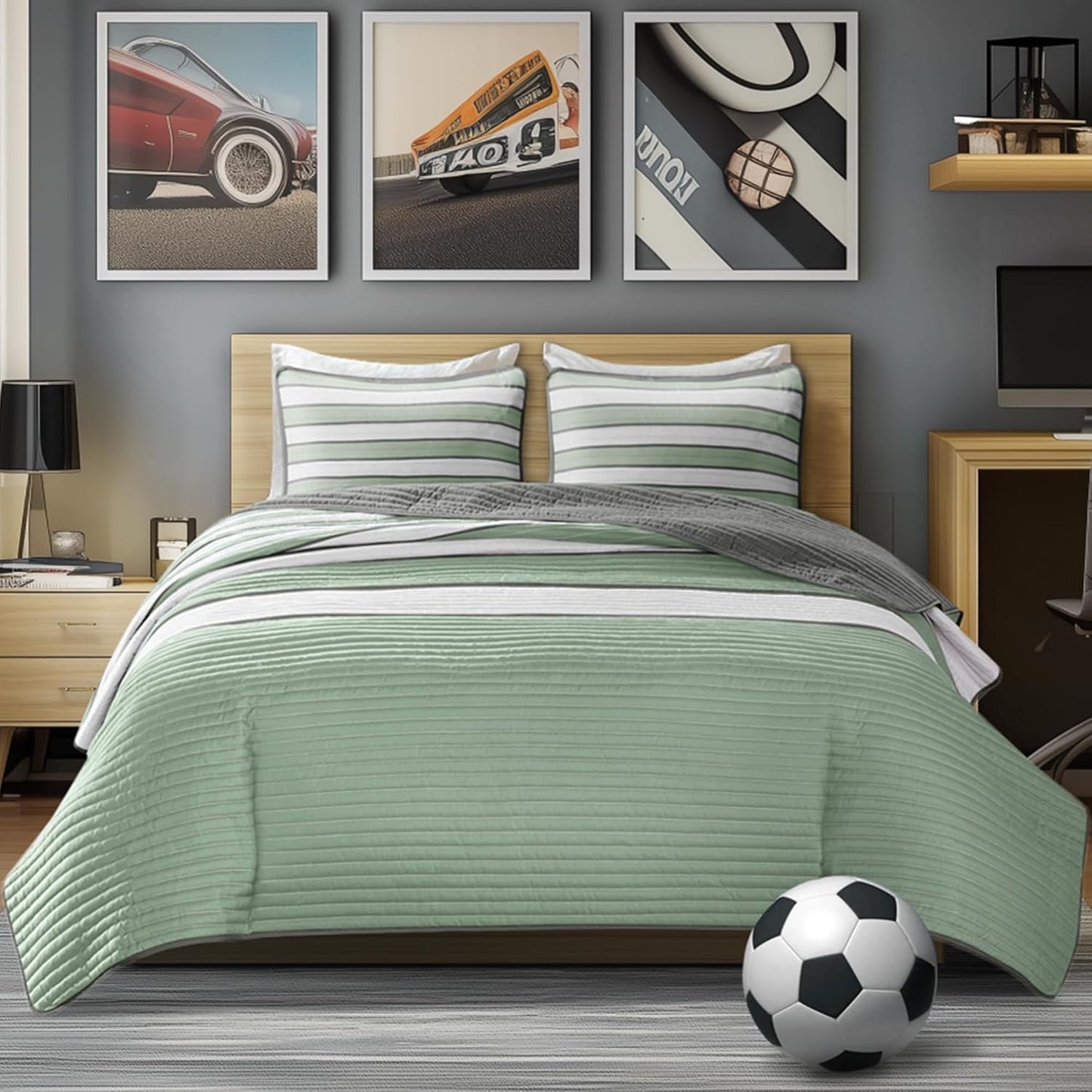 Comfort Spaces Twin Quilt Set with Vibrant Color Stripes Design