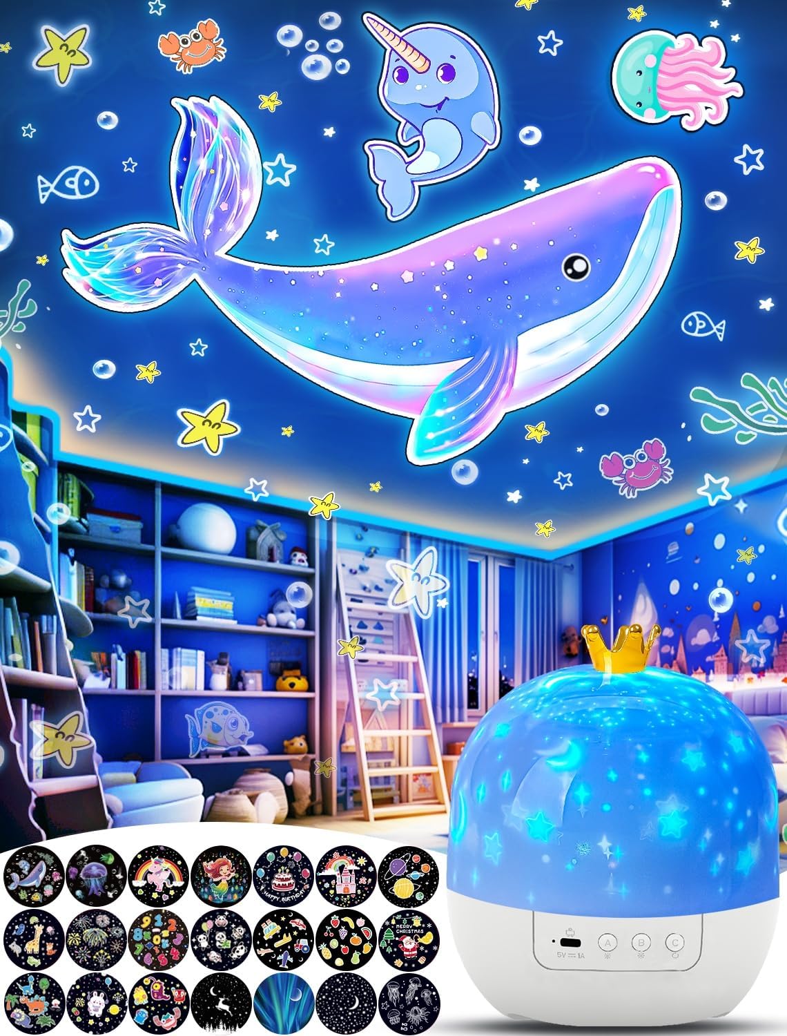 360 Rotating Star Galaxy Night Light for Kids Room