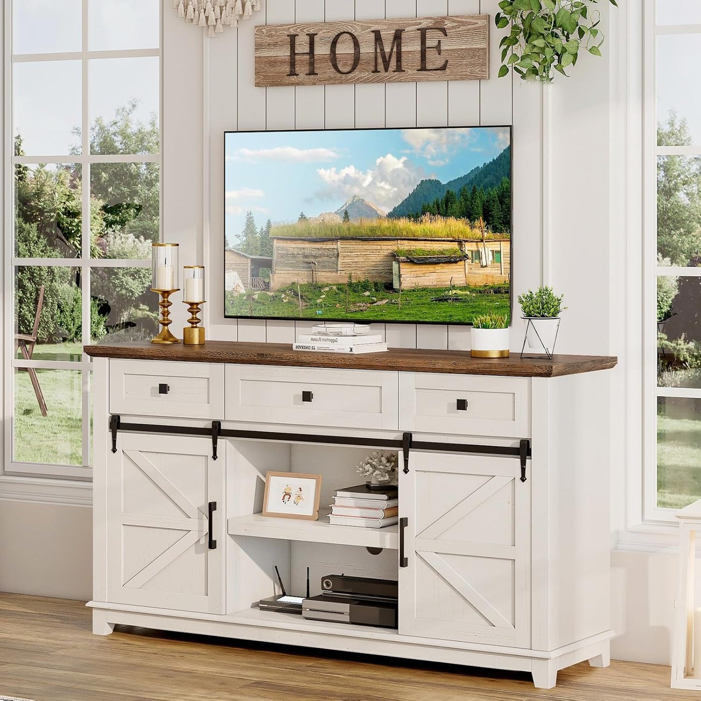 Rustic TV Stand with Sliding Barn Door - Luxurious Storage Solution
