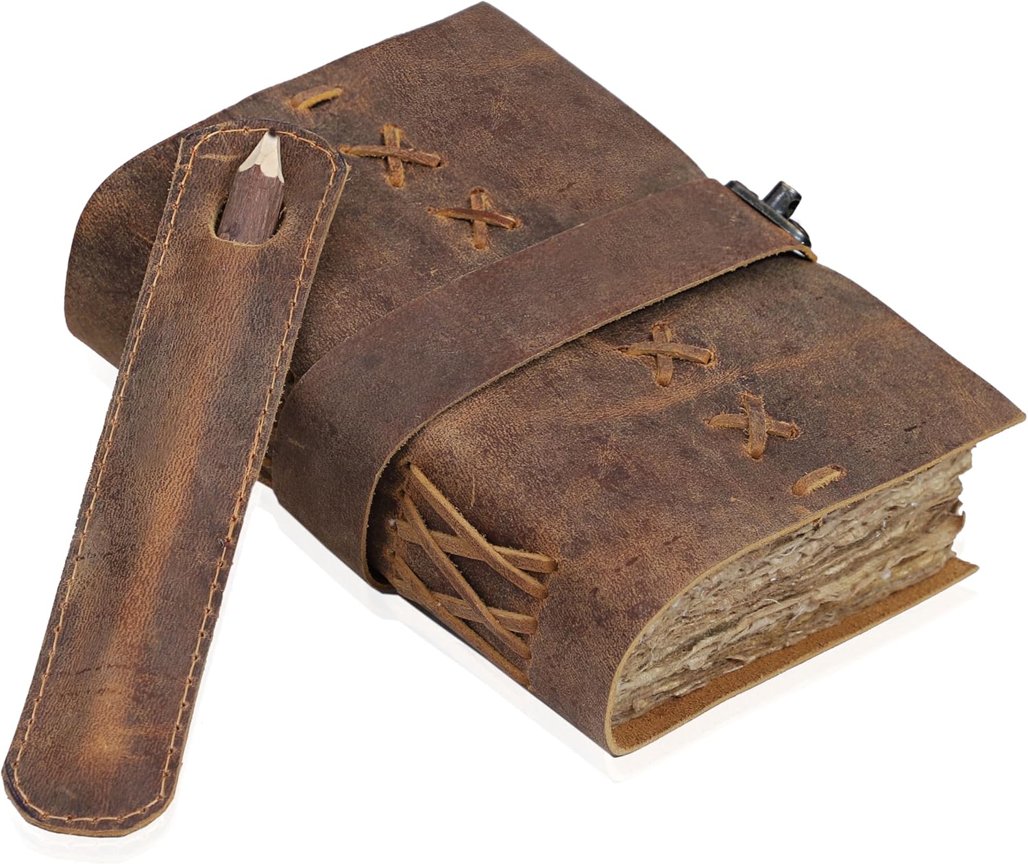 Handmade Leather Book of Shadows - Lock Closure - Antique Paper - Rustic Brown