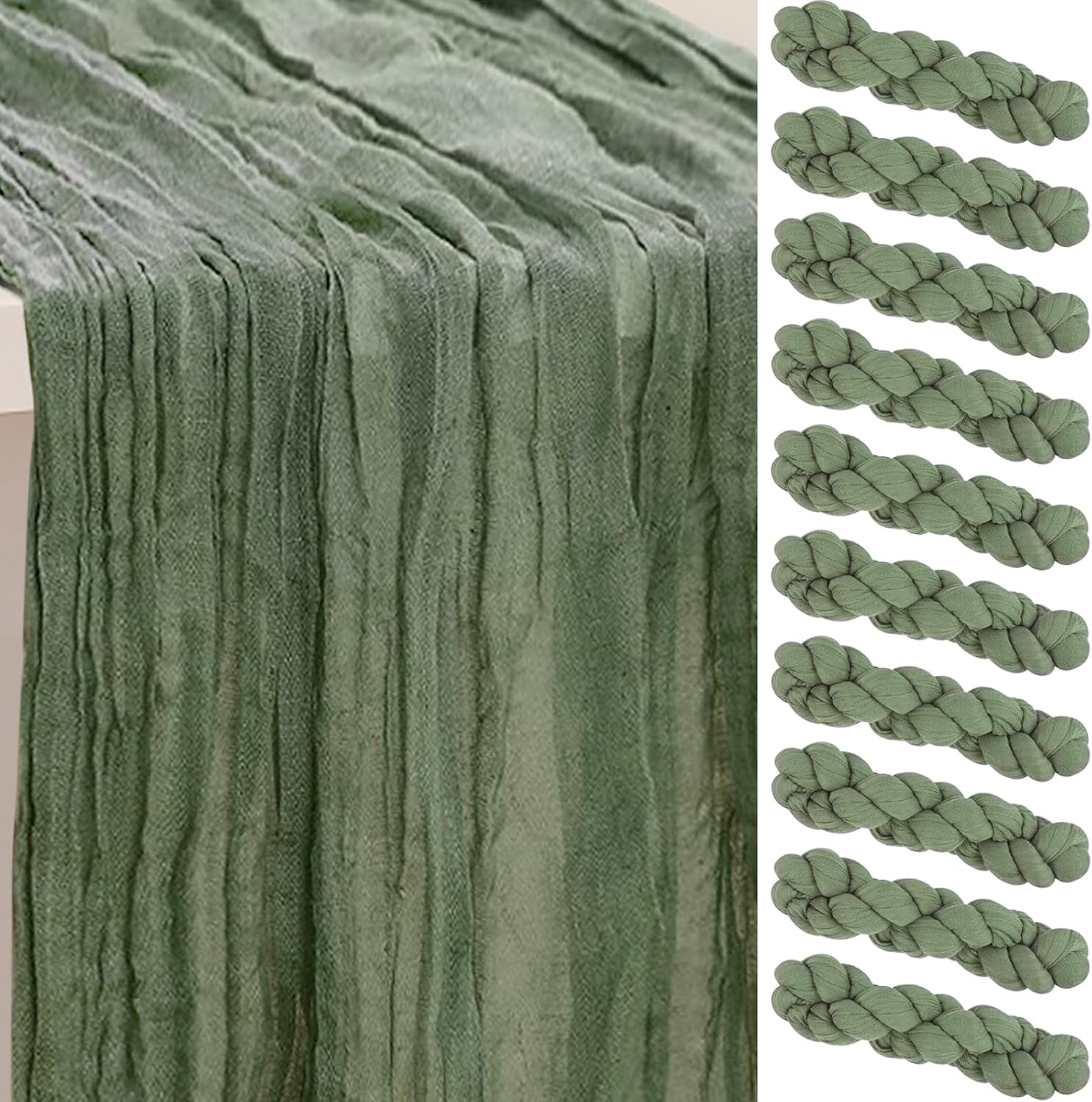 Sage Green Cheesecloth Table Runner 10 Pack for Elegant Decor