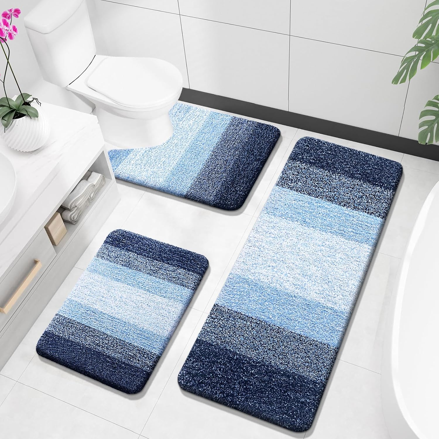 OLANLY Bathroom Rugs Sets 3 Piece Soft Absorbent Microfiber