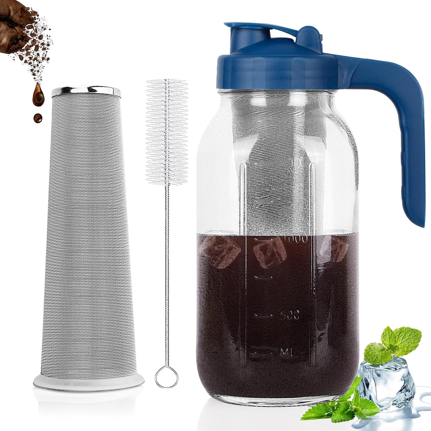 64 Oz Glass Cold Brew Maker for Refreshing Drinks - Blue