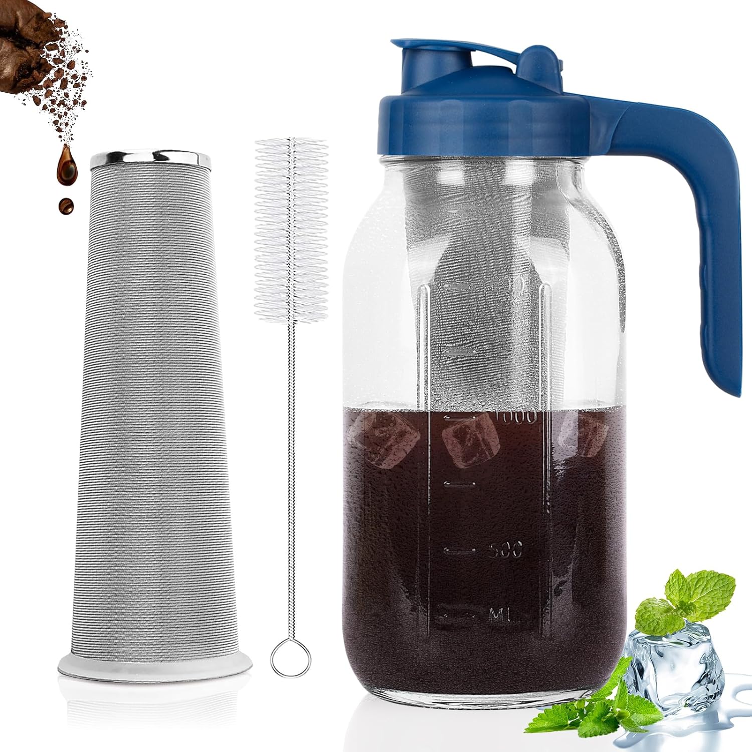64 Oz Glass Cold Brew Maker for Refreshing Drinks - Blue