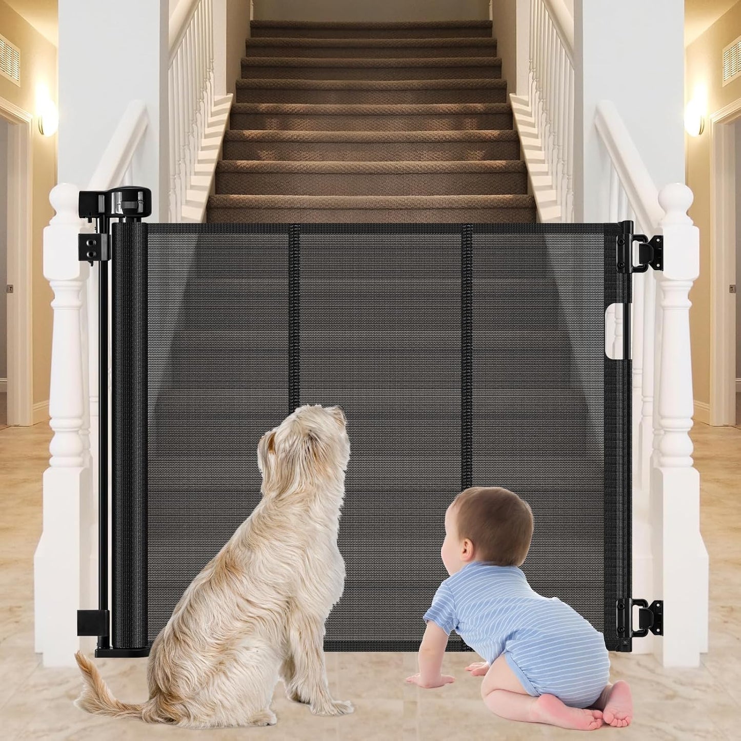 Retractable Baby Gates for Stairs with Reinforced Bar Design