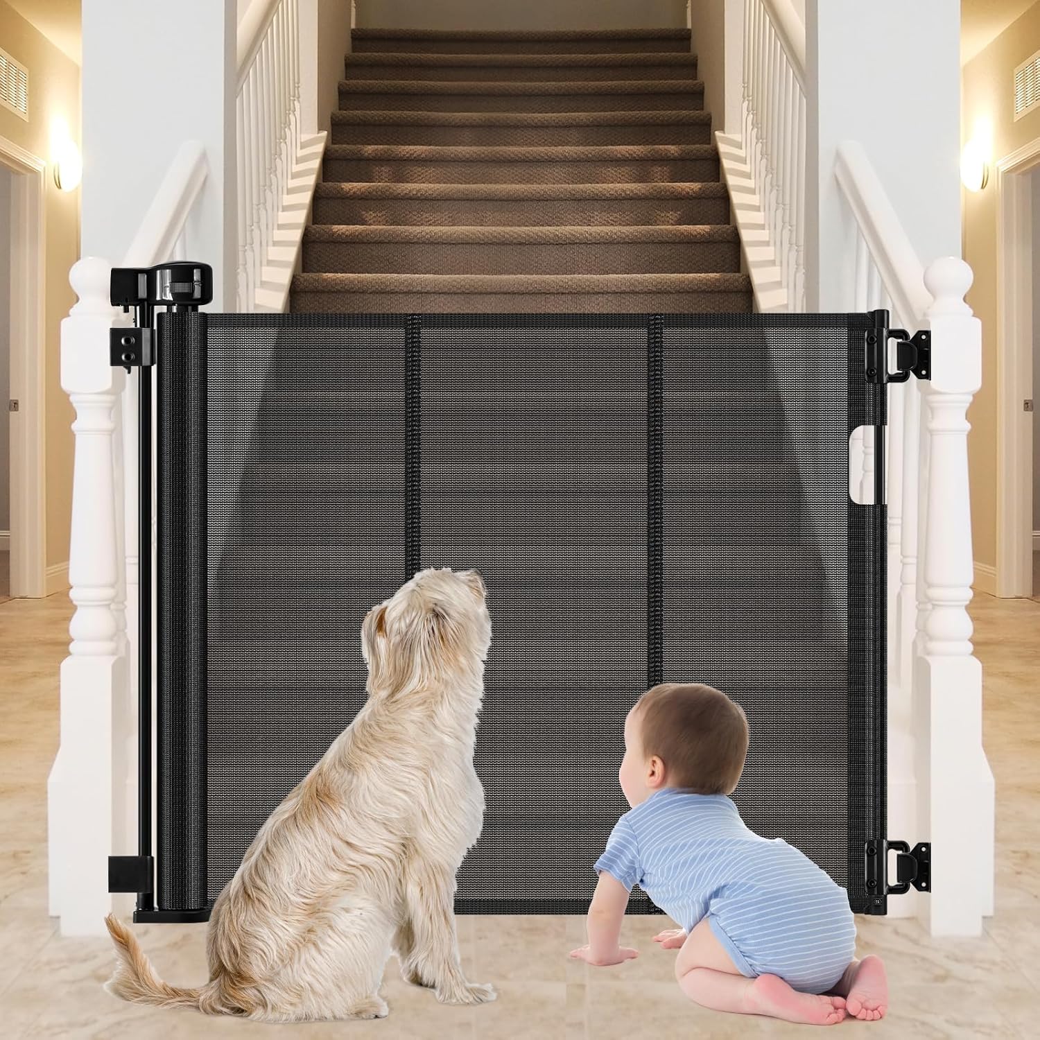 Retractable Baby Gates for Stairs with Reinforced Bar Design