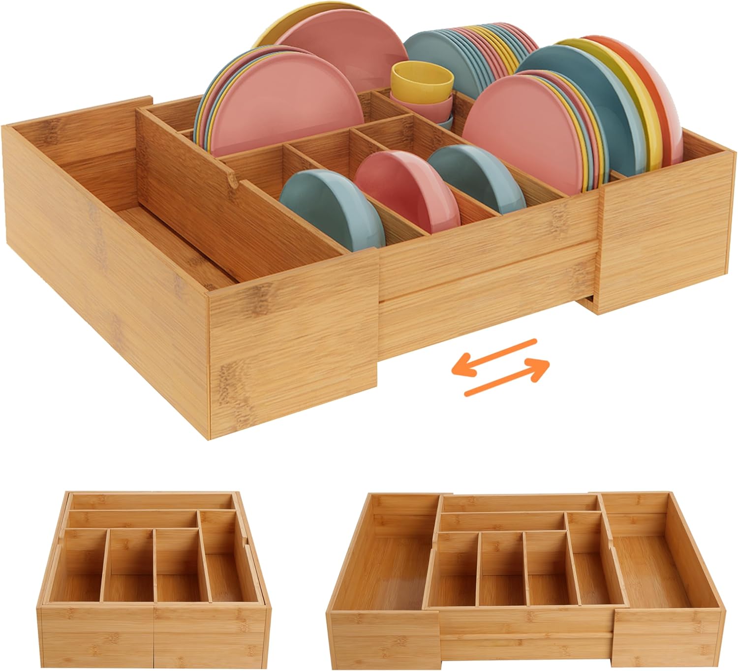Bamboo Drawer Organizer with 8 Compartments for Utensils
