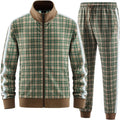 Men's Track Suits 2 Piece Stand-up Collar Long Sleeve with Plaid