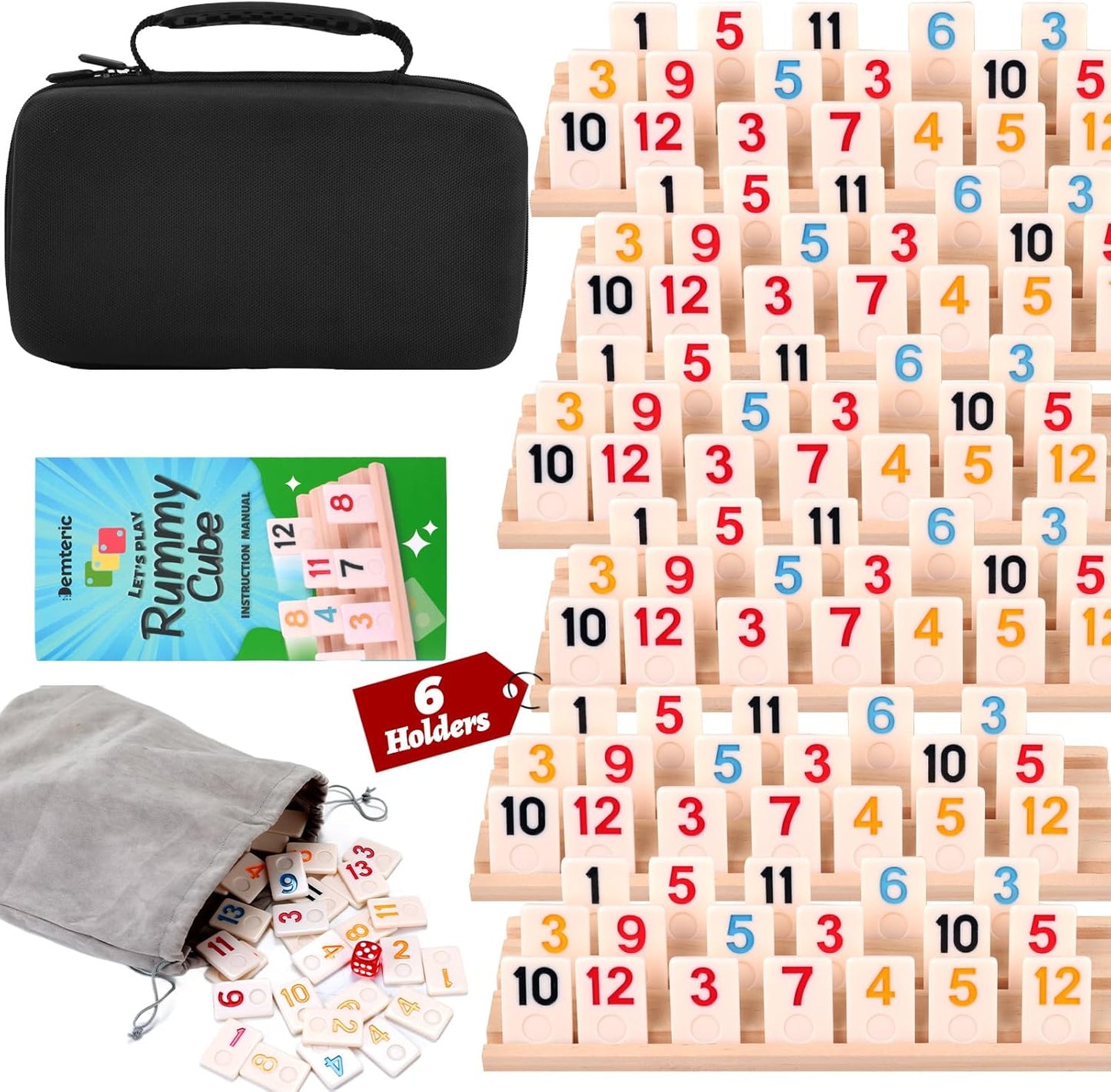 Rummy Cube Game for 6 Players with Portable Travel Case
