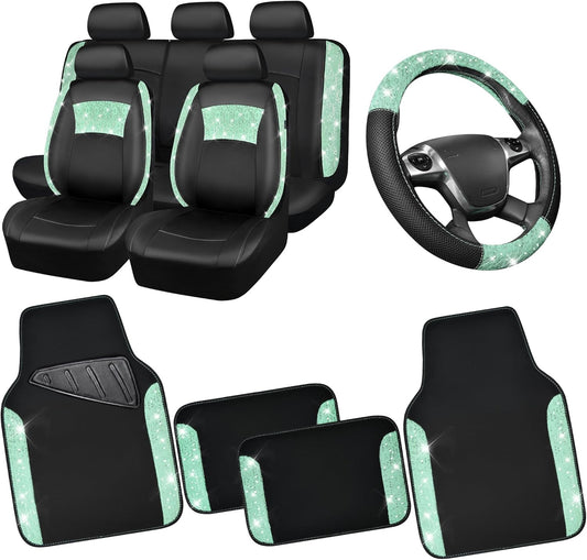 CAR PASS Universal Mint Leather Lace Car Seat Covers Full Set