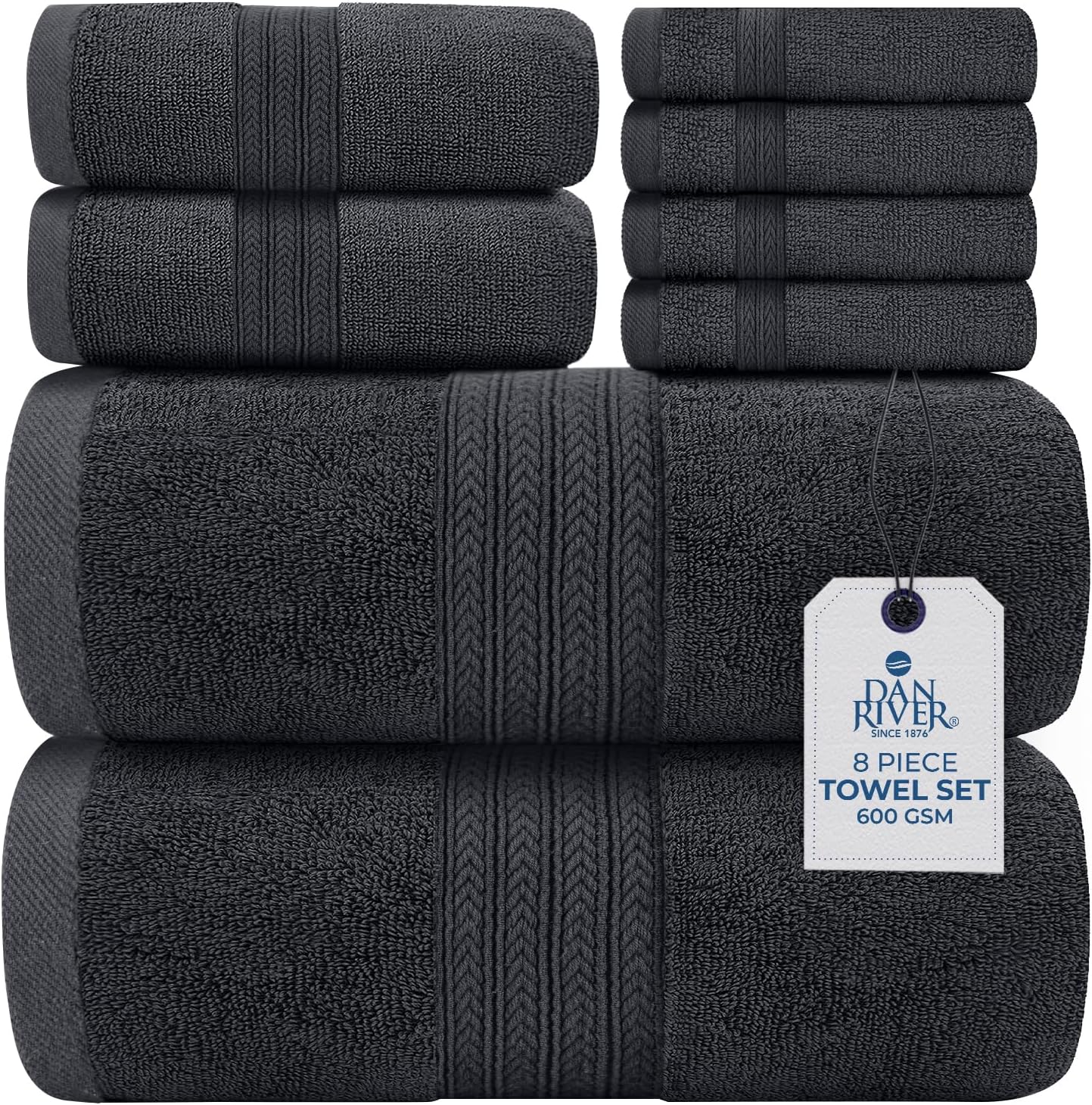 Luxury Bath Towels Set of 8, Highly Absorbent 100% Cotton