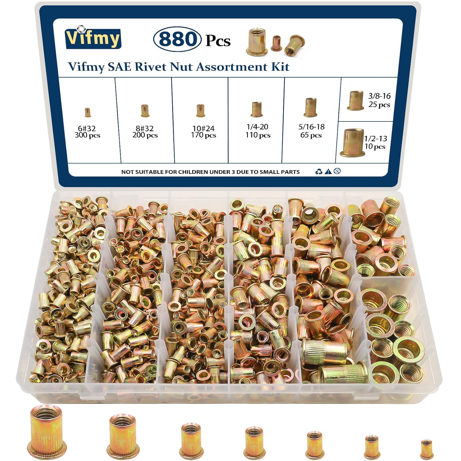 SAE Rivet Nut Assortment Kit with 880 Pcs for Various Needs
