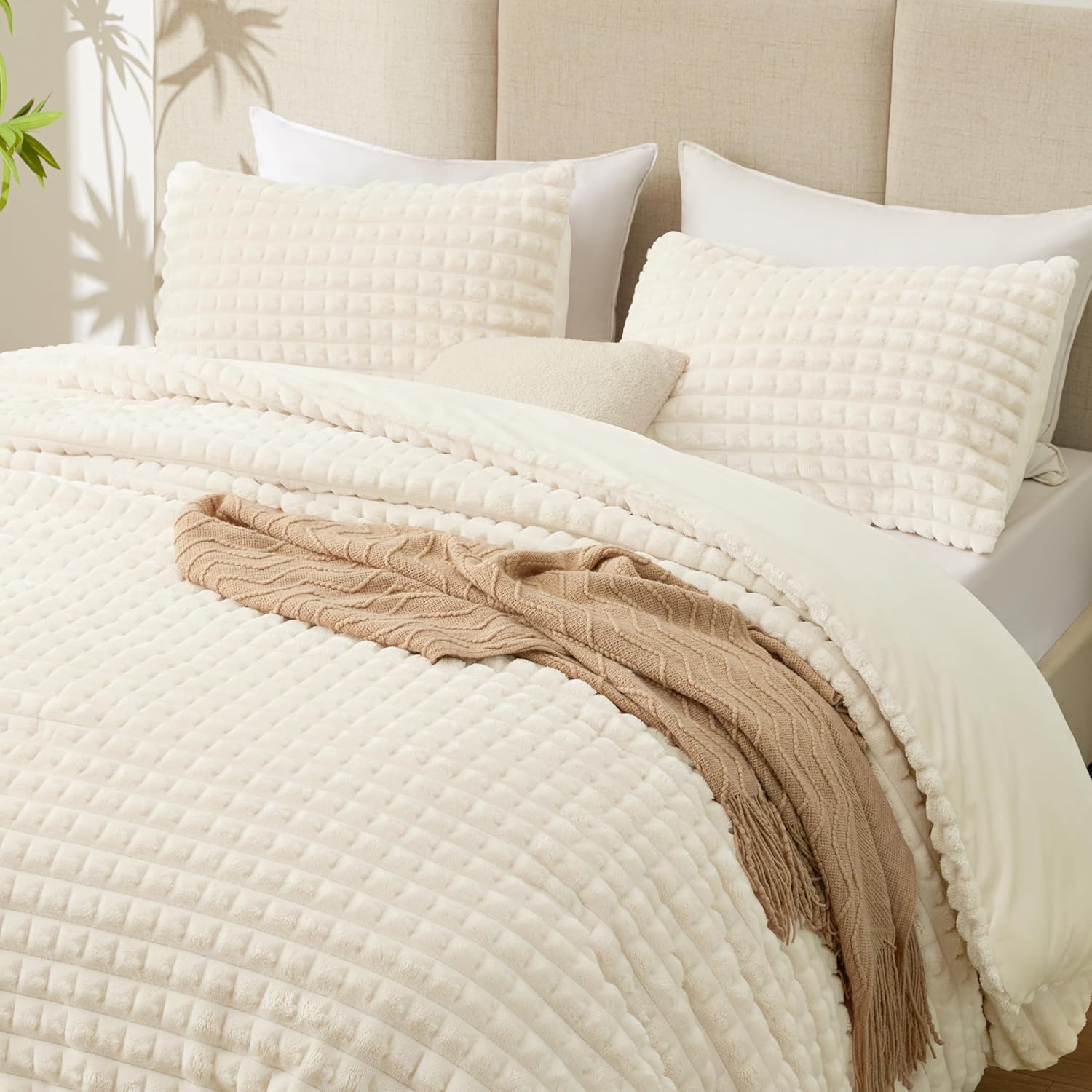 Fluffy Comforter Set Queen Size - Super Soft Faux Fur Bedding
