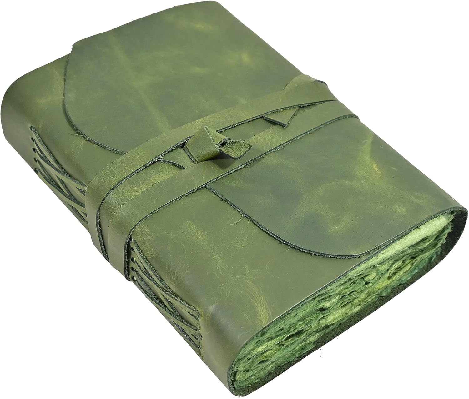 Vintage Green Leather Journal - Rustic Deckle Edge Pages