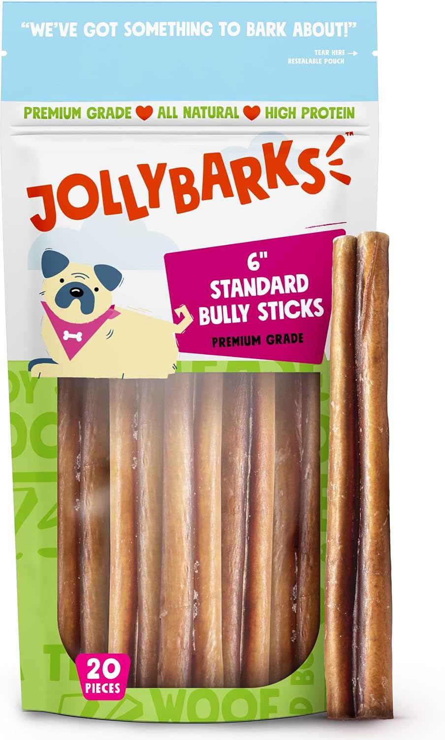 6 Inch Bully Sticks for Small Dogs - Odorless High Protein Treats