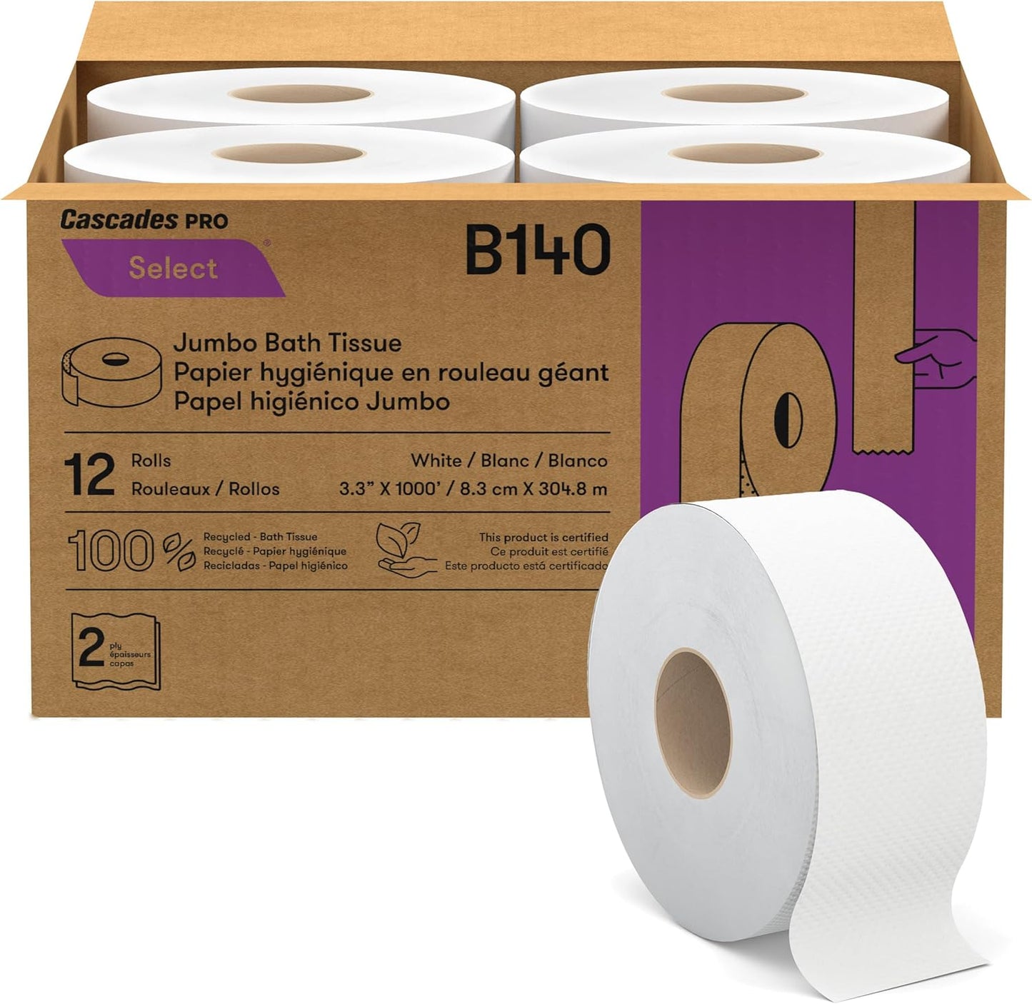 Cascades PRO Select Jumbo Roll Premium Bath Tissue for Comfort