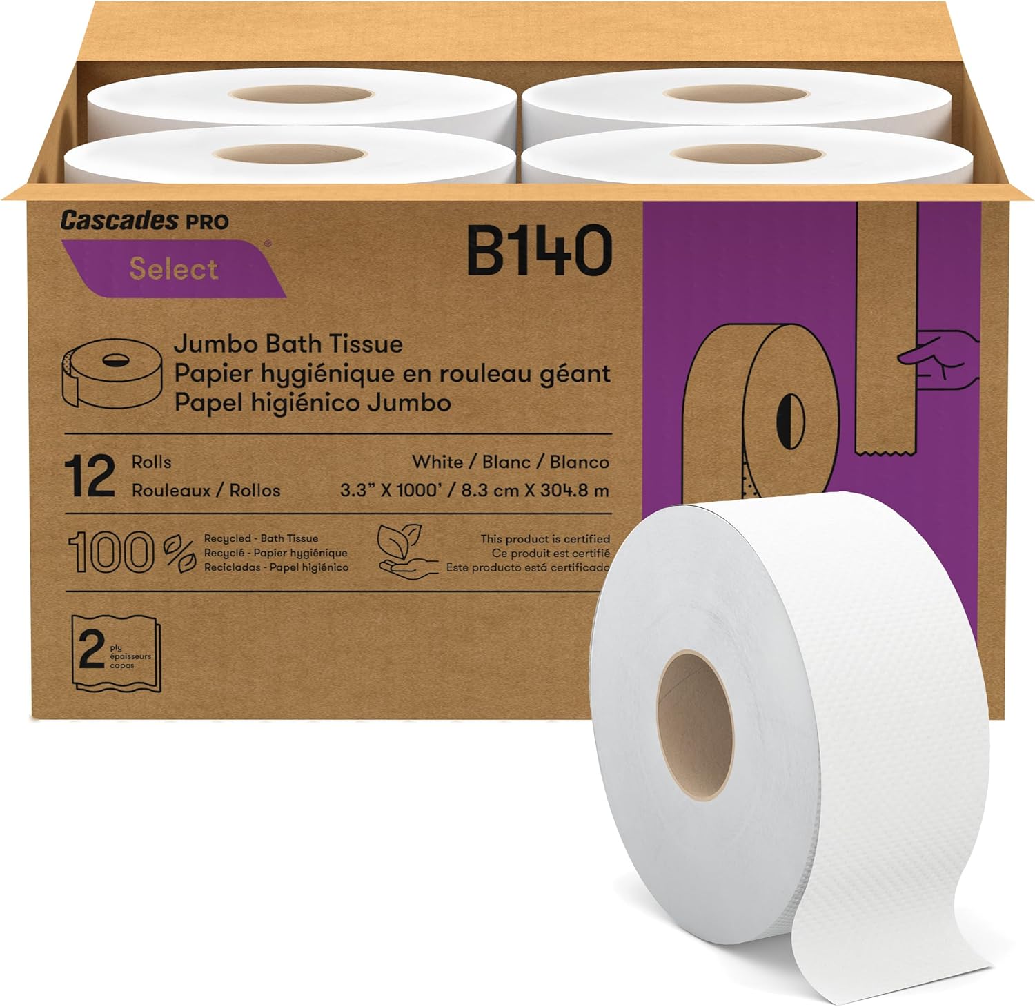 Cascades PRO Select Jumbo Roll Premium Bath Tissue for Comfort