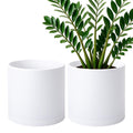 10 in Modern Plastic Plant Pots 2 Pack - Minimal White Cylinders