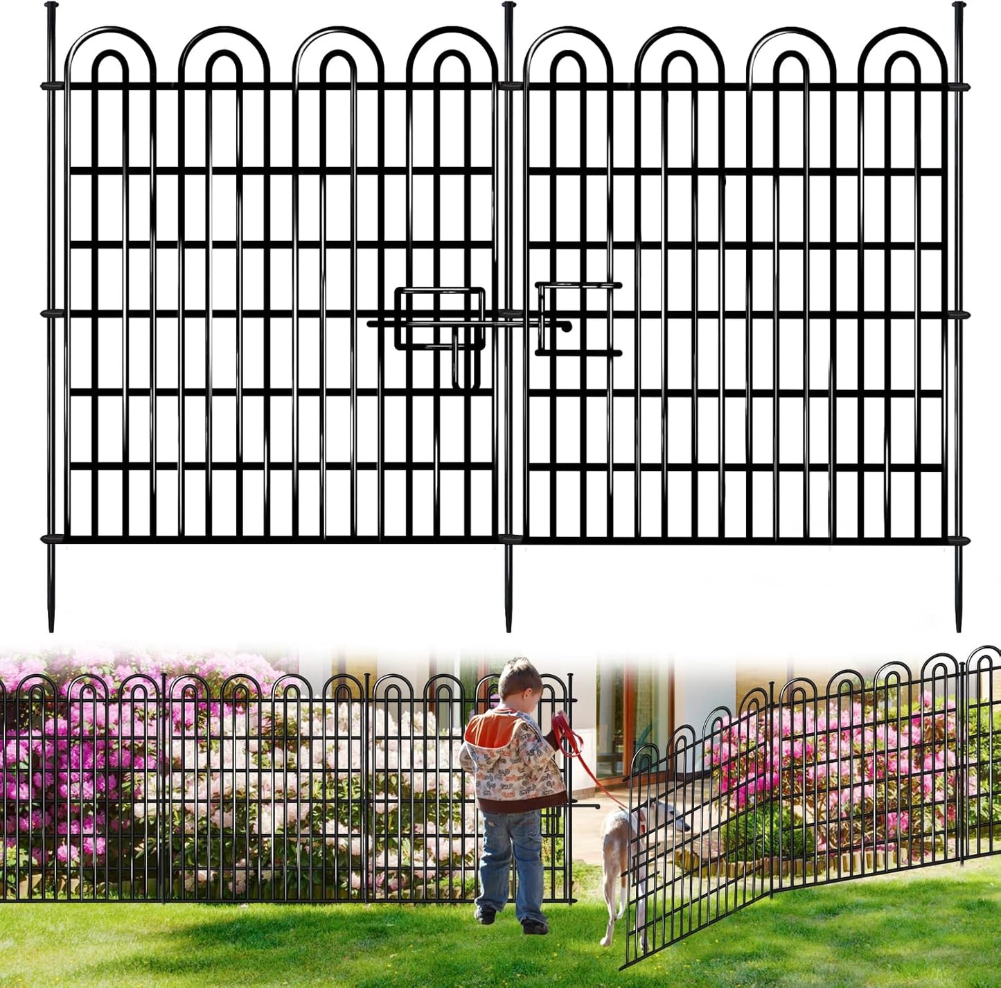 15 Panels Tall Garden Animal Barrier Fence with Gate for Yard