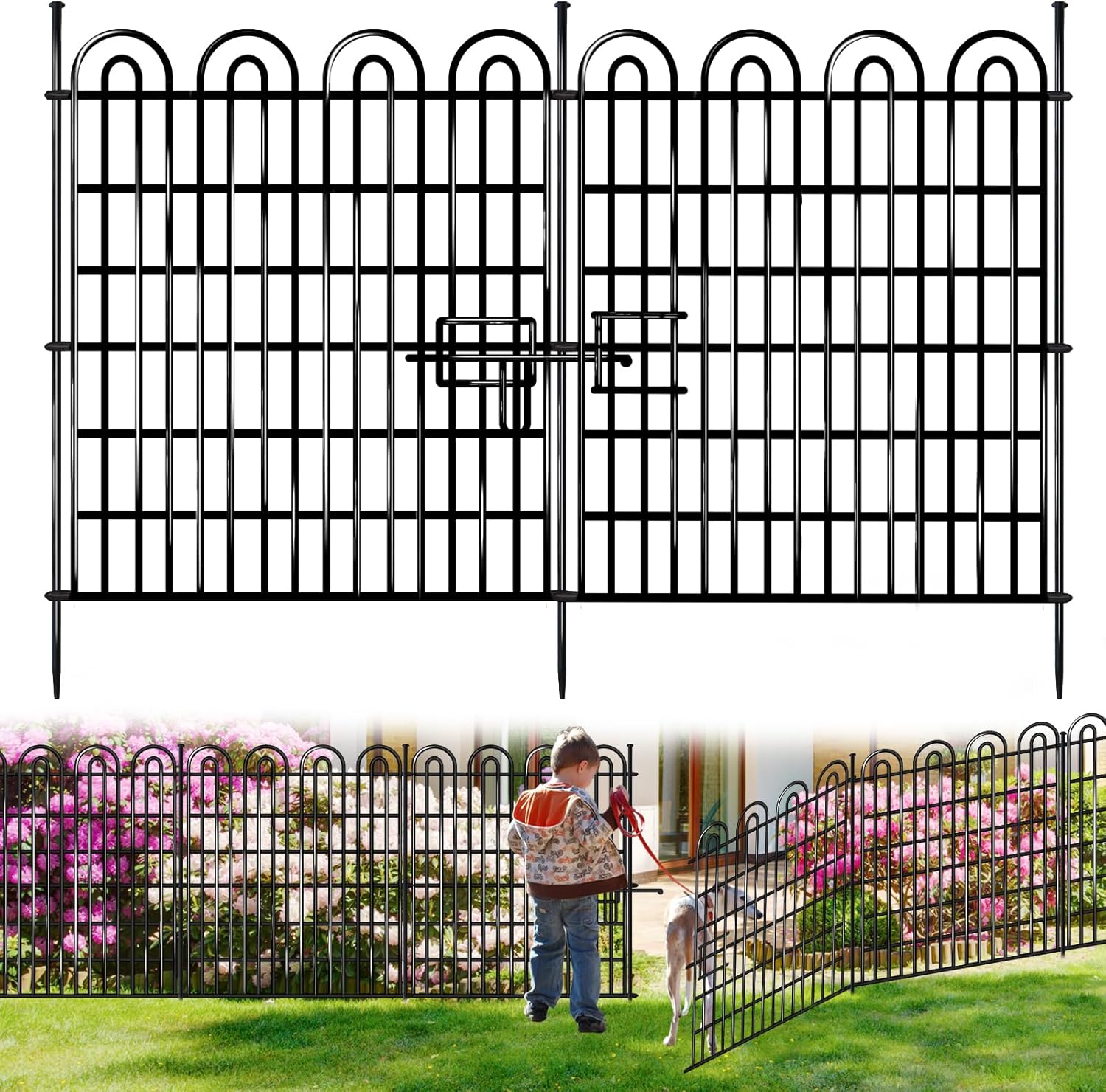 15 Panels Tall Garden Animal Barrier Fence with Gate for Yard