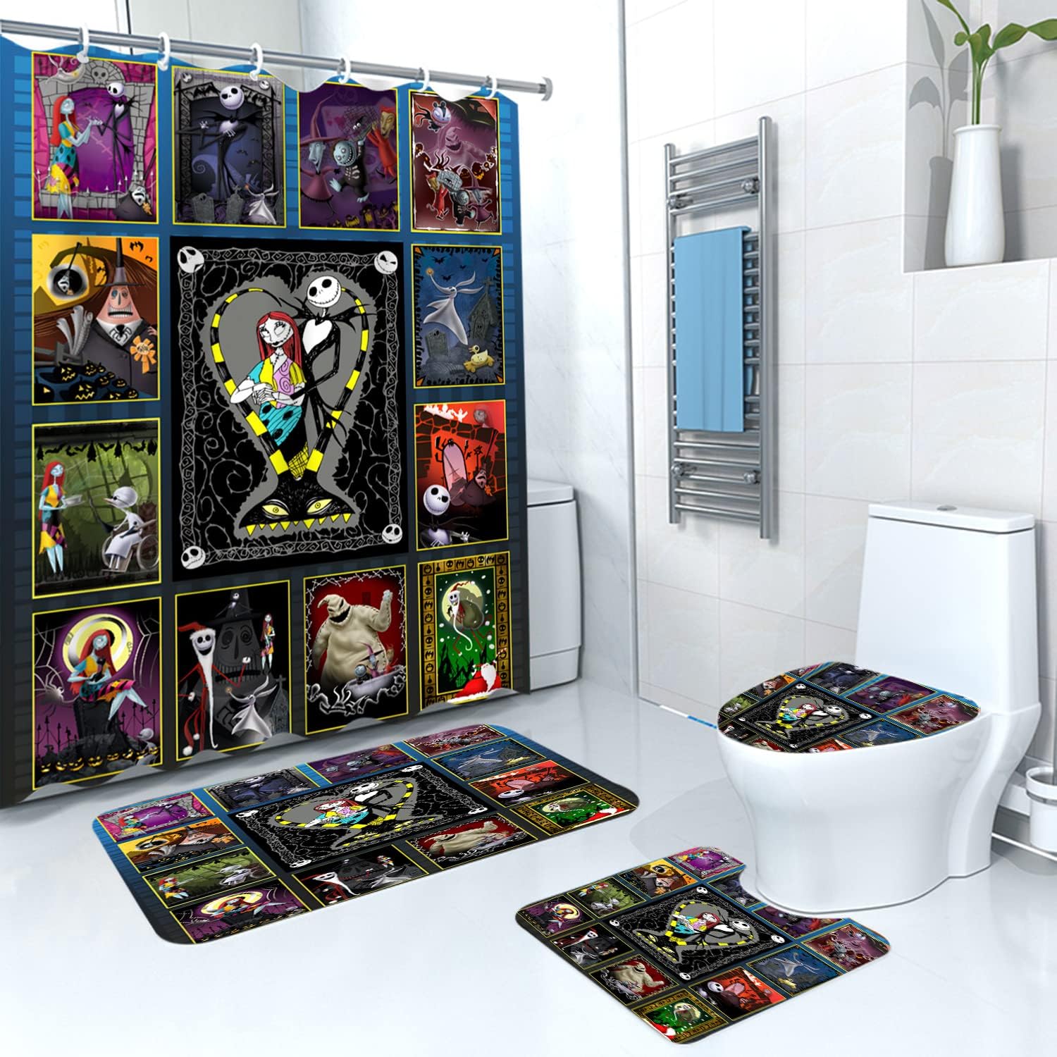 Kids Christmas Shower Curtain Set - Festive Bathroom Decor