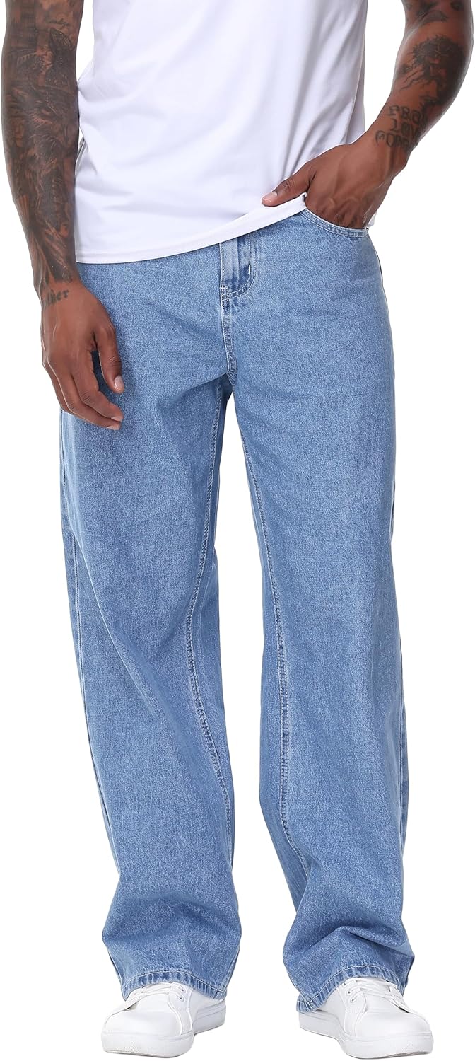 Men's Non-Stretch Loose Fit Wide-Leg Baggy Jeans for Comfort