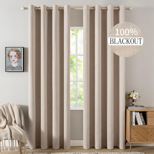 MIULEE Linen Textured Blackout Curtains for Bedroom & Living Room