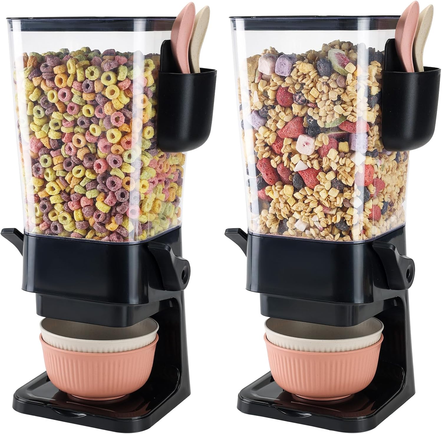 Cereal Dispenser Countertop Black 2 Pack for Kitchen Organization