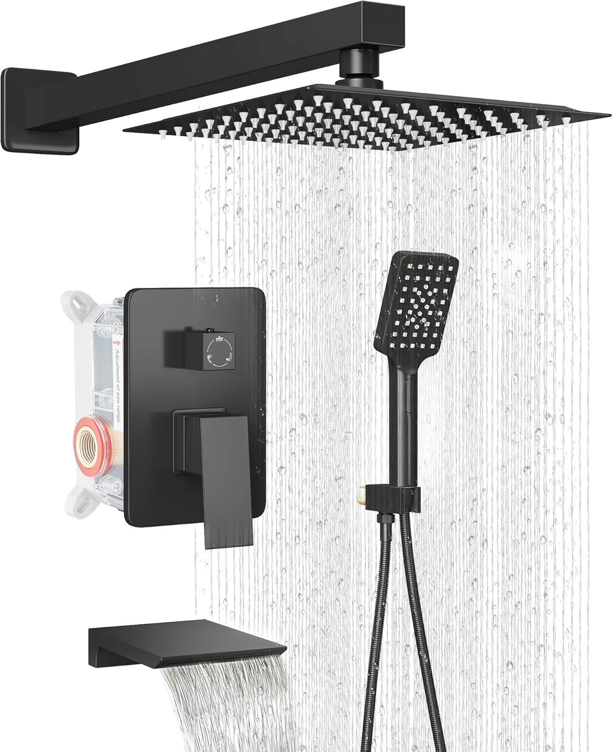 Complete Matte Black Shower System with 8 inch Rainfall Head