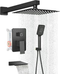 Shower Faucet Set Complete Matte Black 10 in Rainfall Shower Head