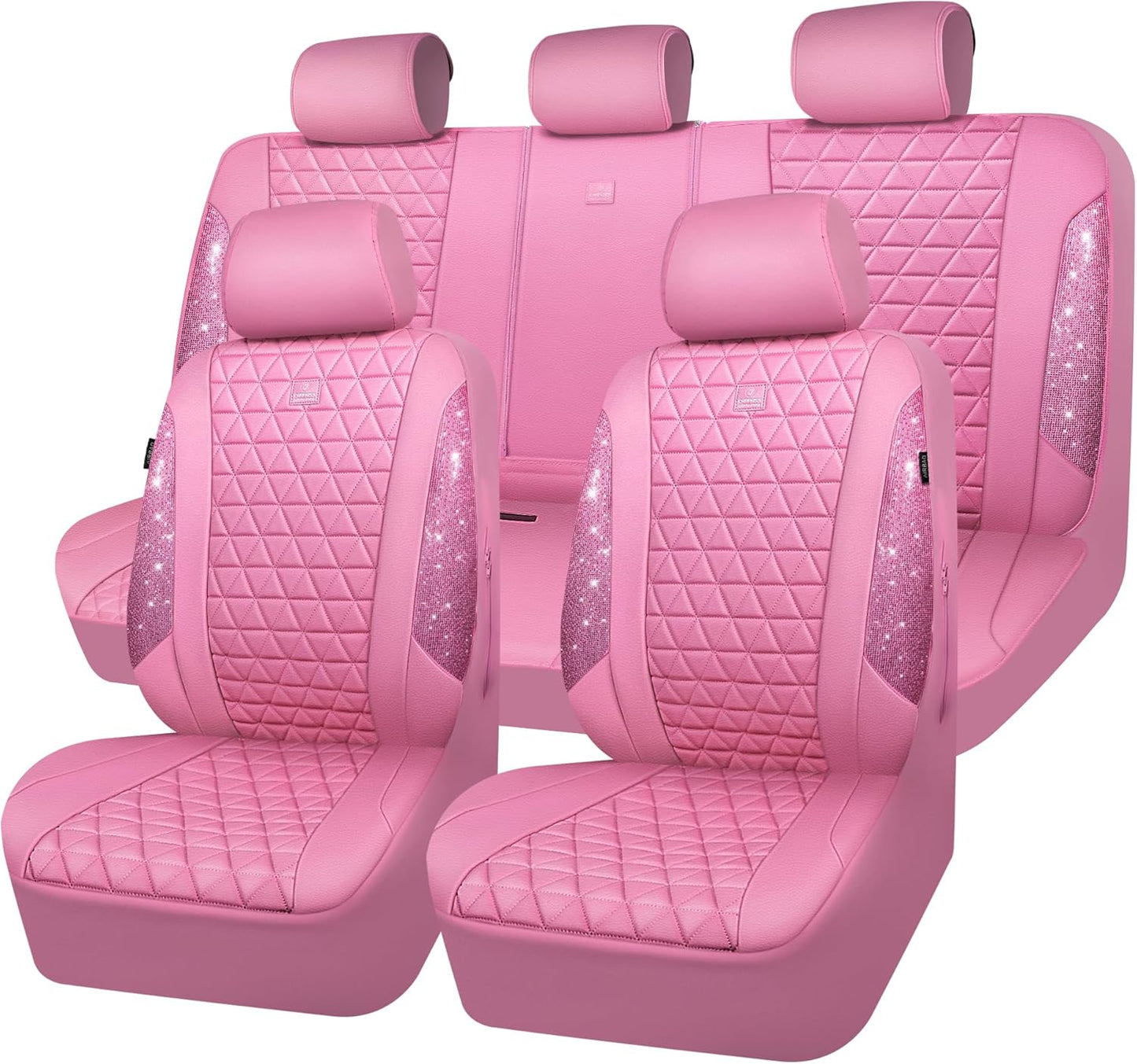 Bling Diamond Pink Leather Car Seat Covers for Women and Girls
