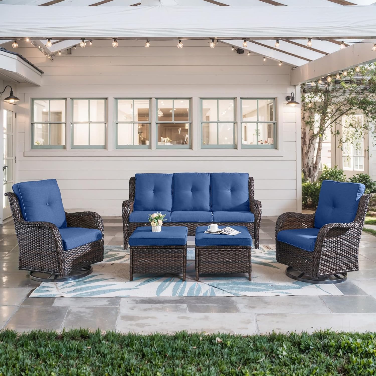5 Piece Outdoor Patio Furniture Set with Swivel Rocker Chairs