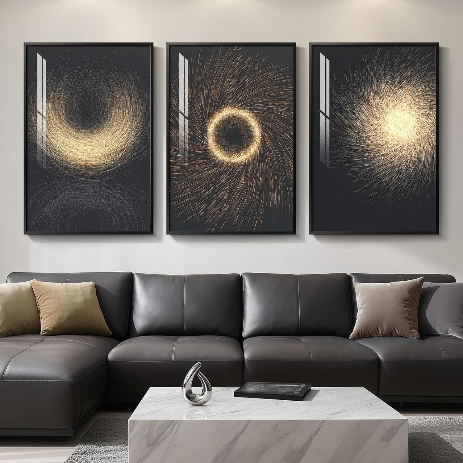 Large Framed Black and Gold Modern Luxury Abstract Wall Art