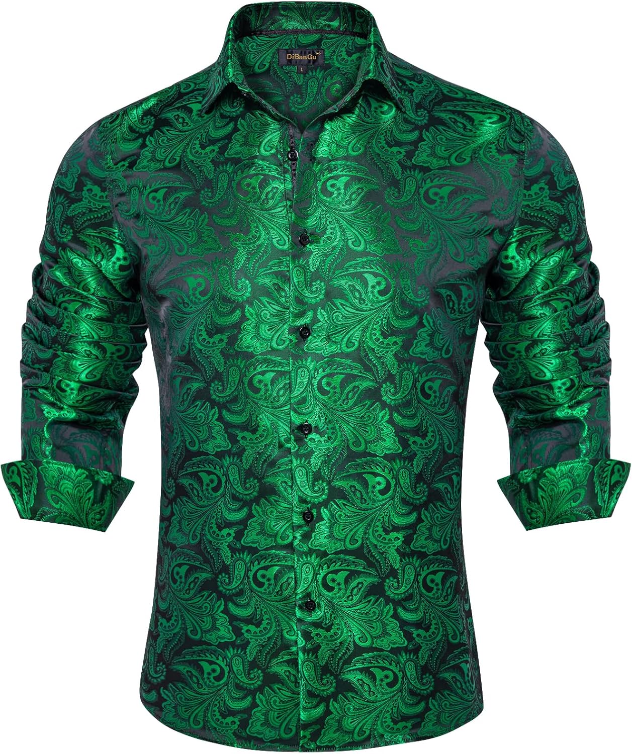 DiBanGu Silk Paisley Dress Shirts for Men Long Sleeve Casual Fit