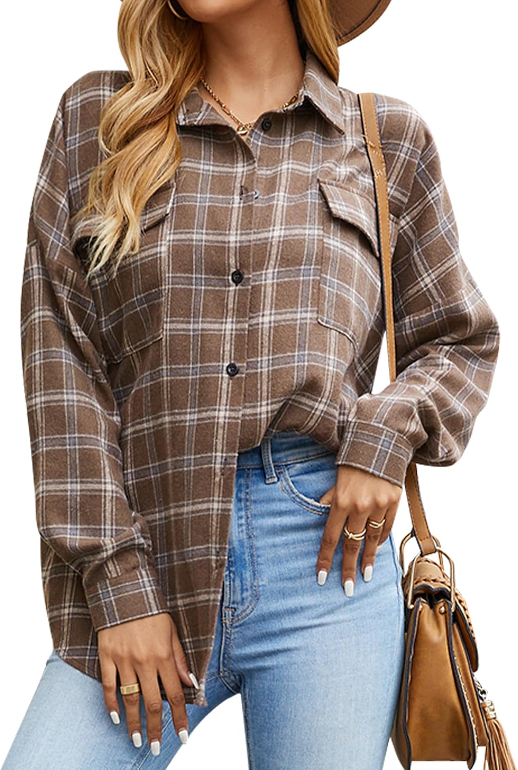 Plaid Button Down Flannel Shirts for Women - Casual Work Tops