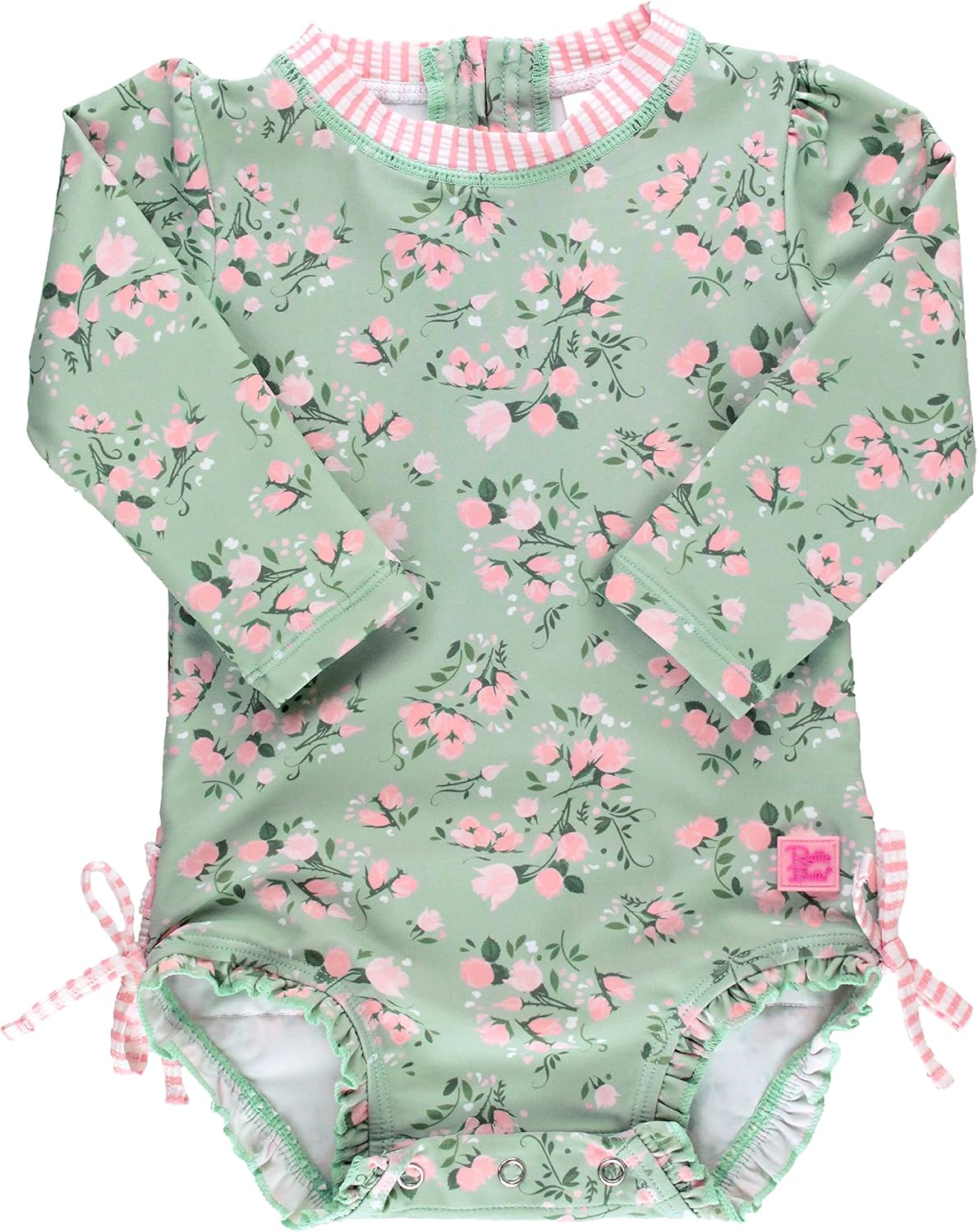 RuffleButts Baby Girls Floral Long Sleeve Rash Guard Swimsuit