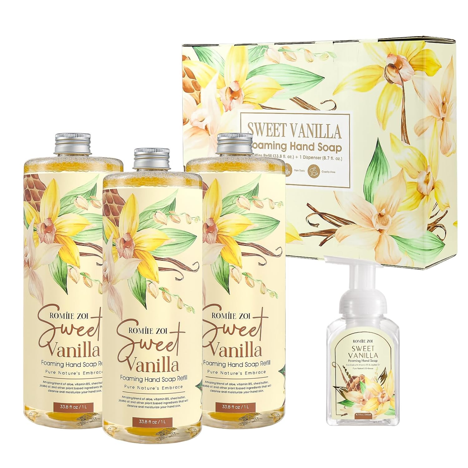 Foaming Hand Soap Refill Gift Set with Sweet Vanilla Scent