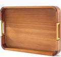 Acacia Wood Serving Tray with Metal Handles, 17x12in - Rustic Modern
