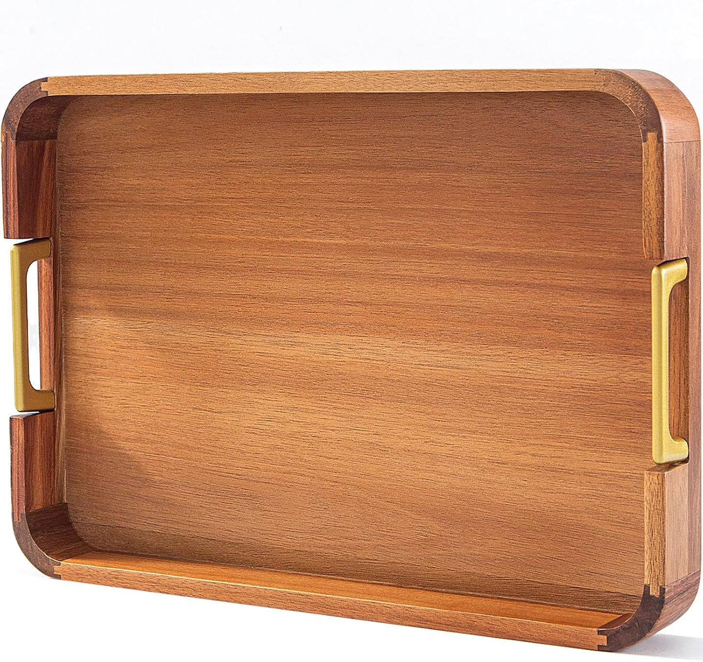 Acacia Wood Serving Tray with Metal Handles for Every Occasion