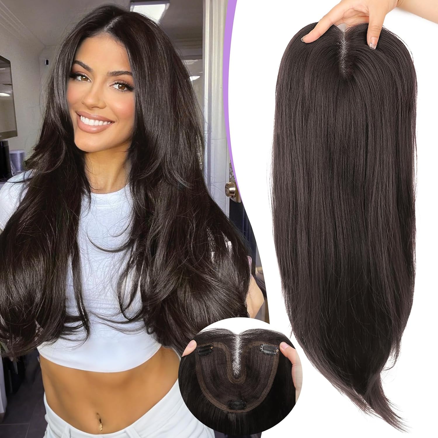 Dark Brown Hair Toppers for Women with Thinning Hair 24 Inch