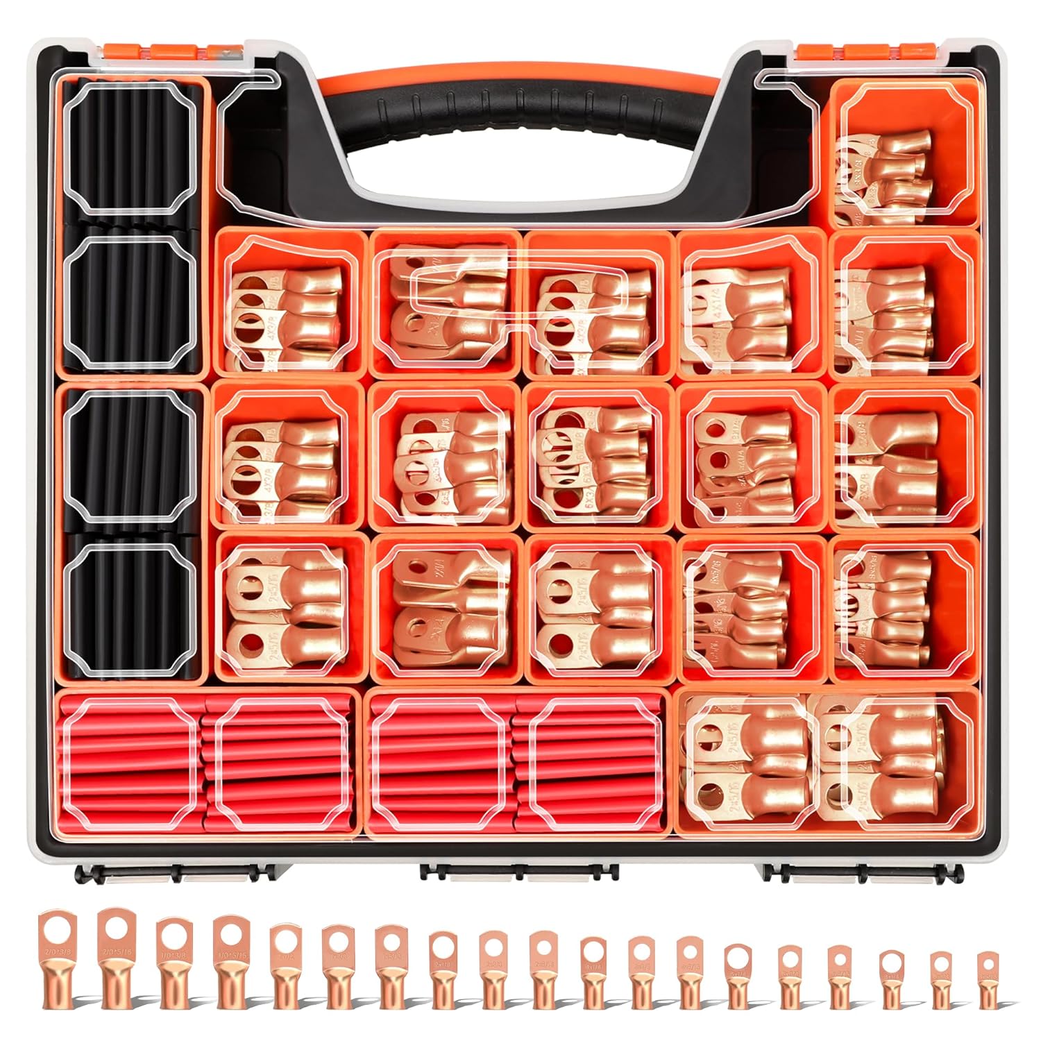 Kuject 220PCS Battery Cable Ends Heavy Duty Copper Wire Lugs Kit