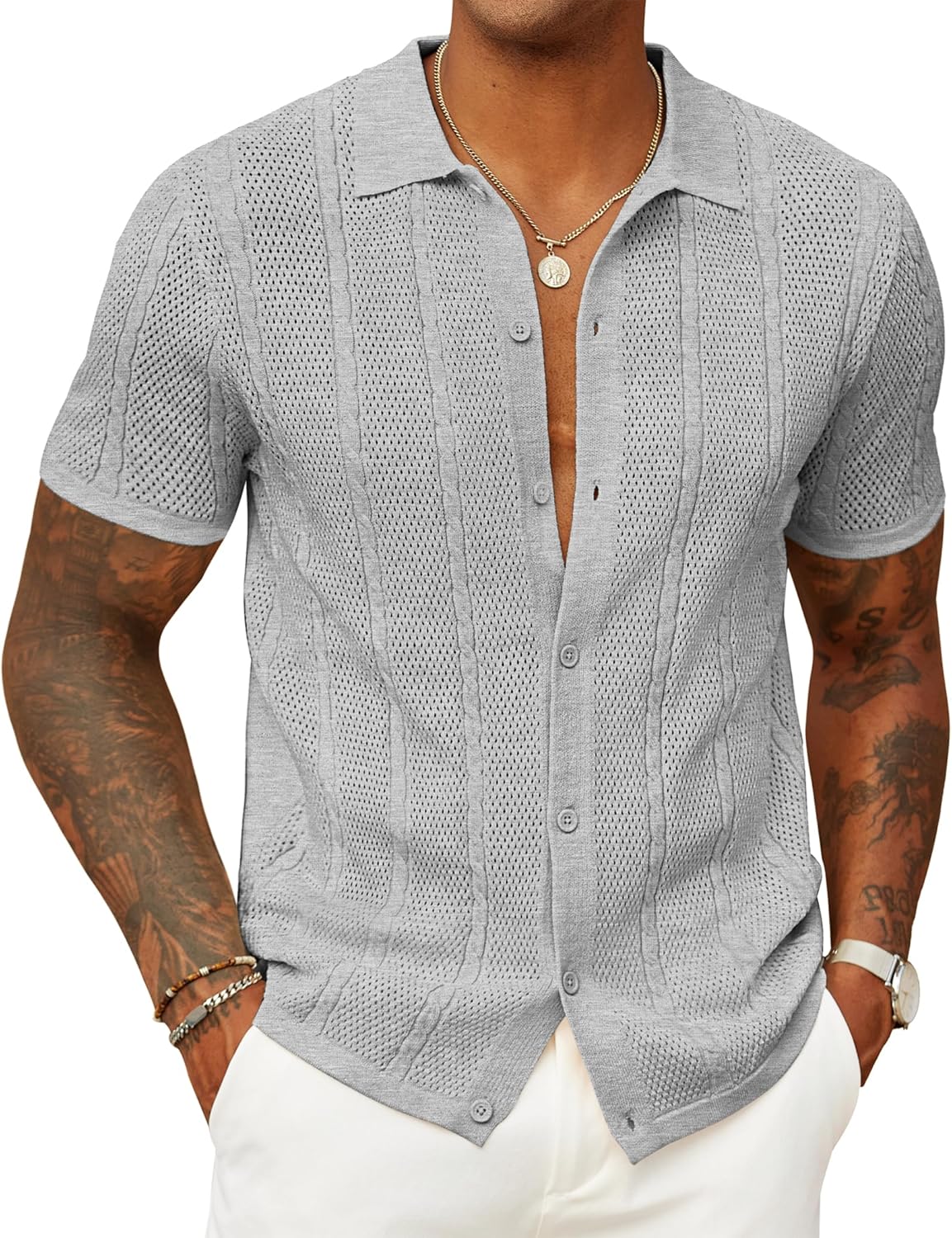 COOFANDY Mens Knit Button Down Shirts for Summer Style